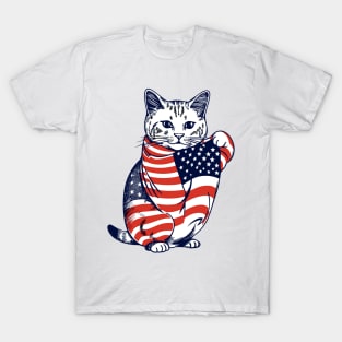 Cat American Flag 4th Of July Cute Patriotic Kitten T-Shirt